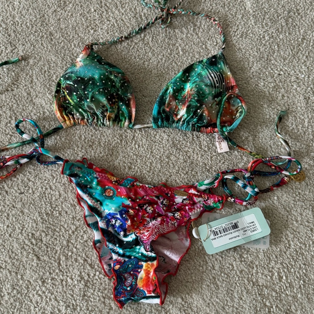 Luli fama sparkle multicolored string scrunch Brazilian bikini
